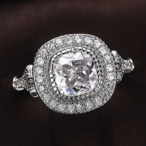 ▶Luxury CZ Shiny Gem Macro Pave Square Noble Dainty Wedding Rings, K932 - Picture 2 of 6